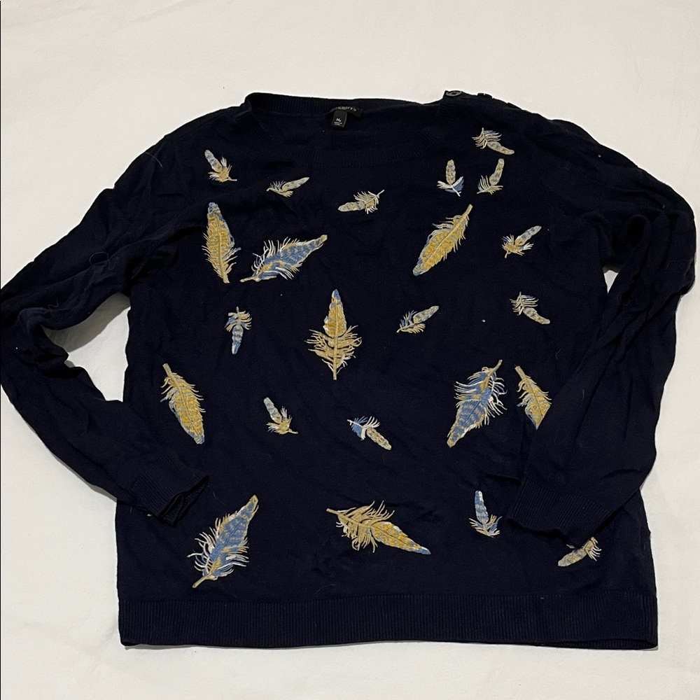Talbots Navy Embroidered Light Sweater